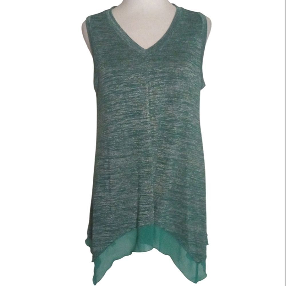 Logo by Lori Goldstein Emerald Green Layered Look Sleeveless Blouse Size Medium